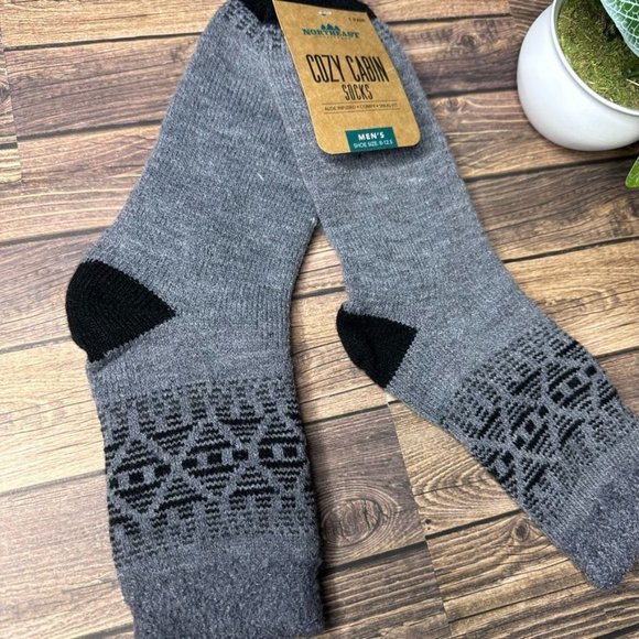 NWT Northeast Outfitters Mens Cozy Cabin Socks Crew Size Large (Black Grey) - Picture 2 of 8